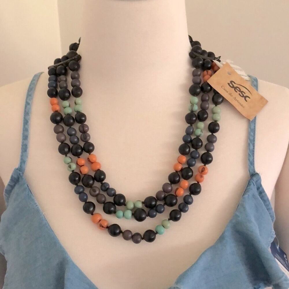 Brazilian Açaí Berry Artisan Necklace Multi-Strand SESC Casa do Artesão NWT